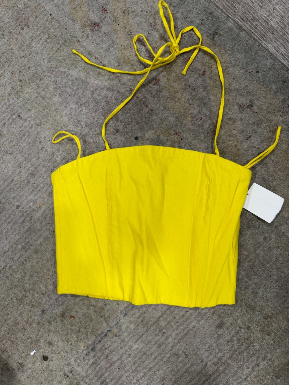 Alice + Olivia Yellow Cerise Halter Tie Bandeau Crop with halter strap